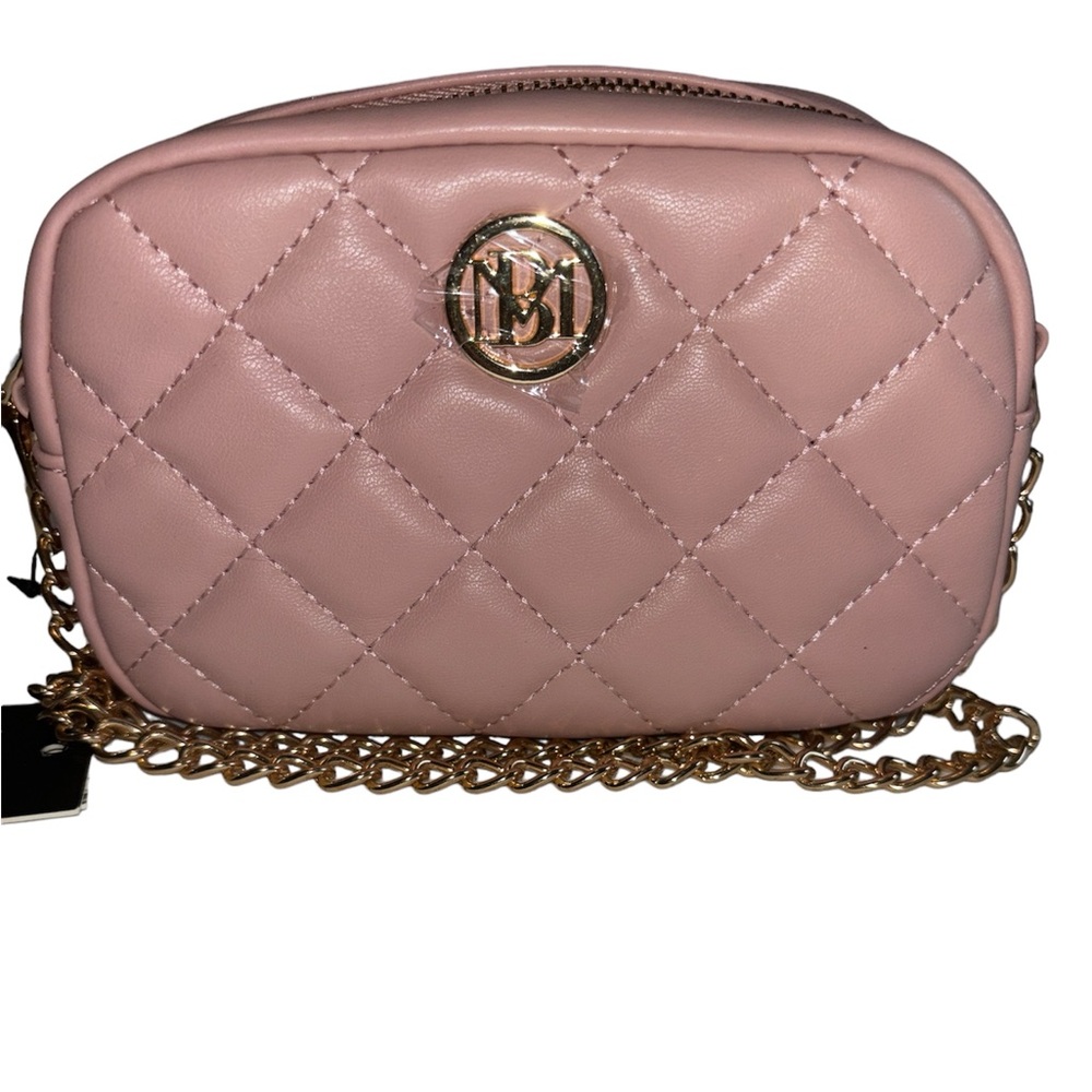 Badgley Mischka Blush Vegan Leather Gold Chain Quilted Mini Bag New with Tags